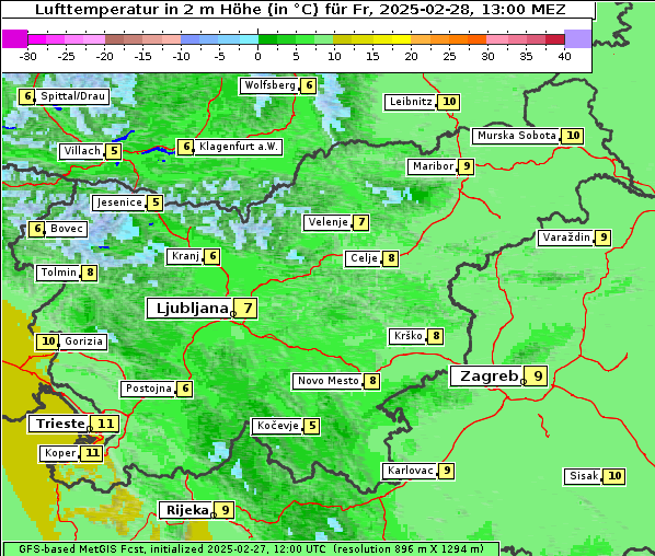 Temperatur, 28. 2. 2025