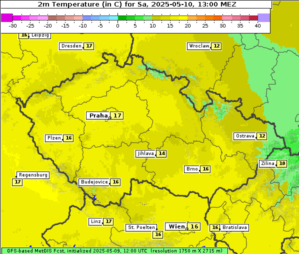 Temperatur, 10. 5. 2025