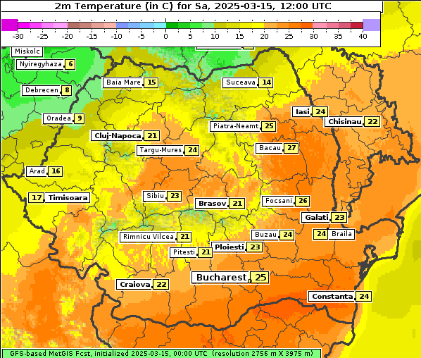 Temperatur, 15. 3. 2025