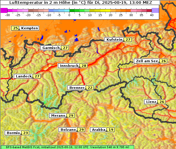 Temperatur, 19. 8. 2025