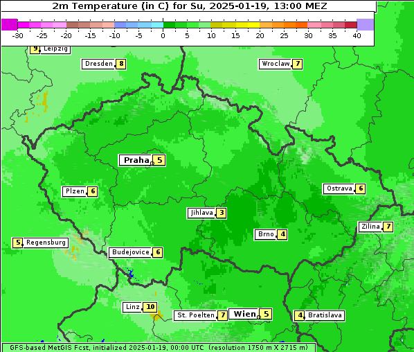 Temperatur, 19. 1. 2025