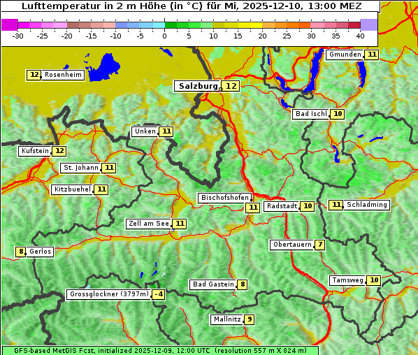 Temperatur, 10. 12. 2025