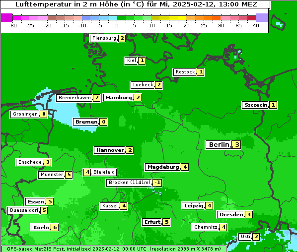 Temperatur, 12. 2. 2025