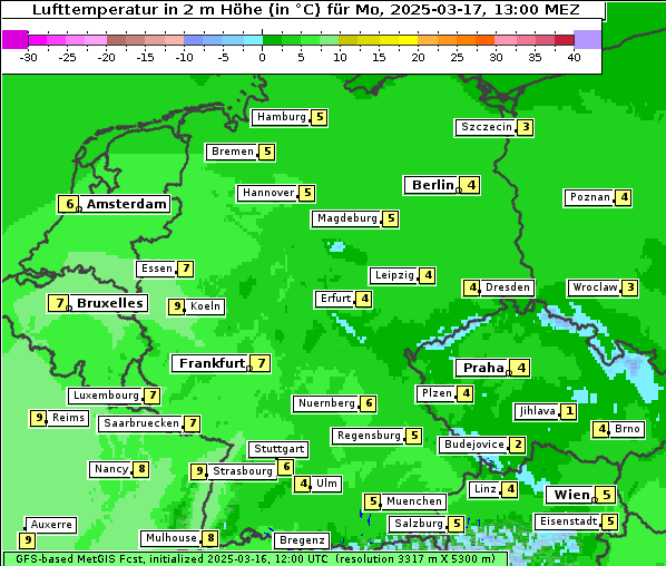 Temperatur, 17. 3. 2025