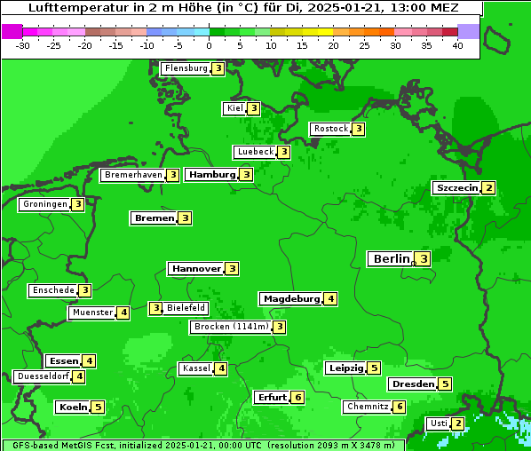 Temperatur, 21. 1. 2025