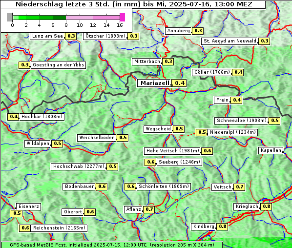 Niederschlag, 16. 7. 2025