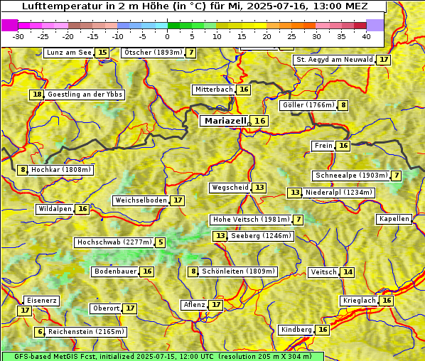 Temperatur, 16. 7. 2025