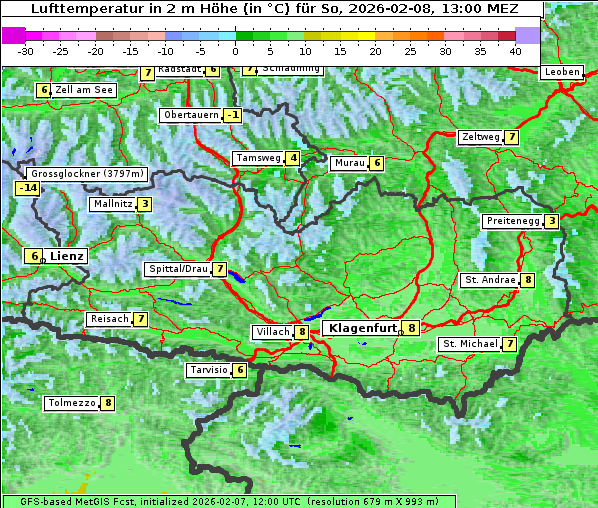 Temperatur, 8. 2. 2026