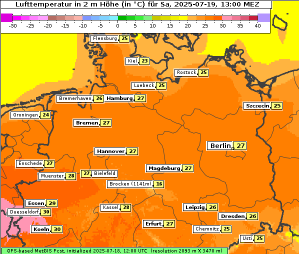 Temperatur, 19. 7. 2025