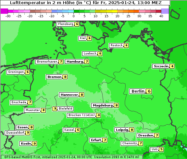 Temperatur, 24. 1. 2025