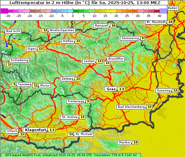 Temperatur, 25. 10. 2025
