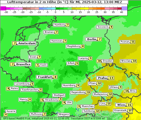 Temperatur, 12. 3. 2025