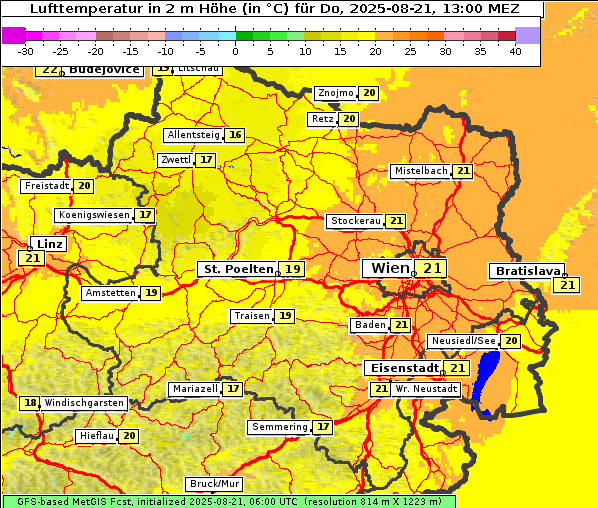 Temperatur, 21. 8. 2025