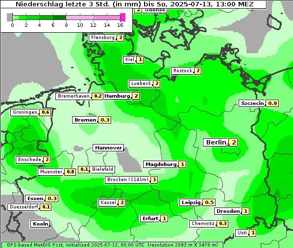 Niederschlag, 13. 7. 2025
