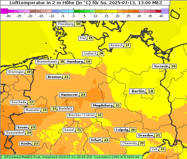 Temperatur, 13. 7. 2025