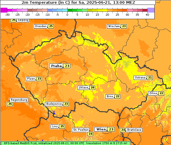 Temperatur, 21. 6. 2025