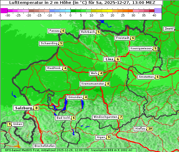Temperatur, 27. 12. 2025