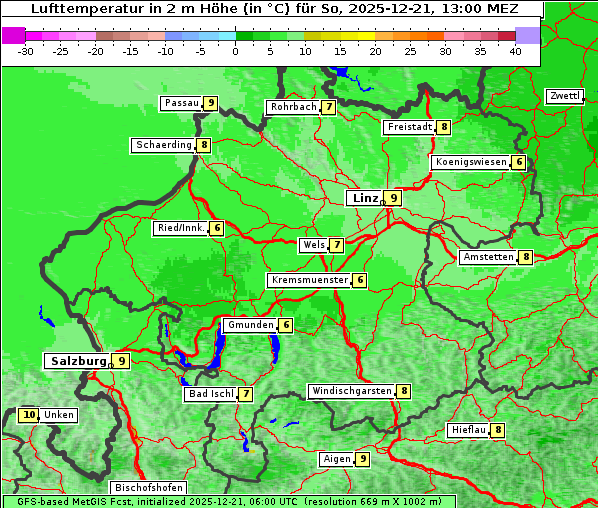 Temperatur, 21. 12. 2025