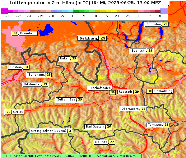 Temperatur, 25. 6. 2025
