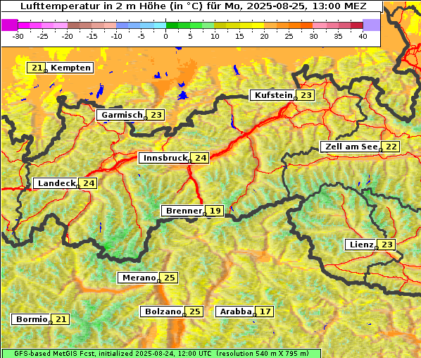 Temperatur, 25. 8. 2025