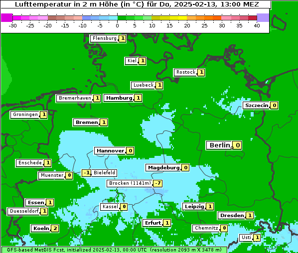 Temperatur, 13. 2. 2025