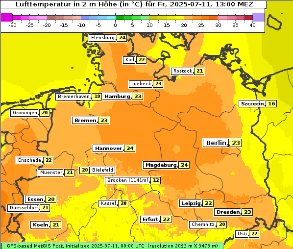 Temperatur, 11. 7. 2025