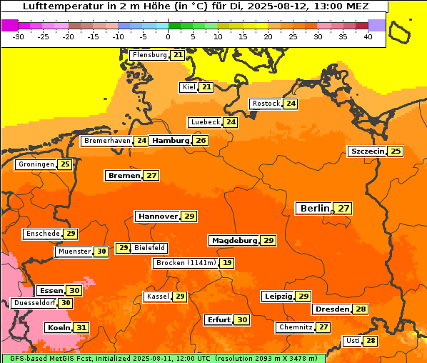 Temperatur, 12. 8. 2025