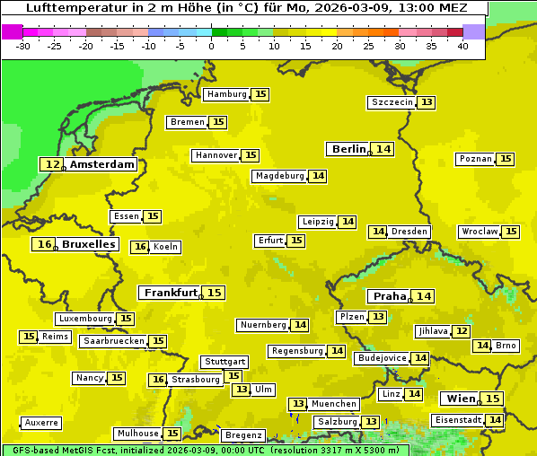 Temperatur, 9. 3. 2026