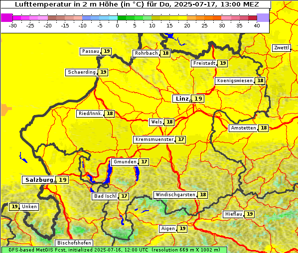 Temperatur, 17. 7. 2025