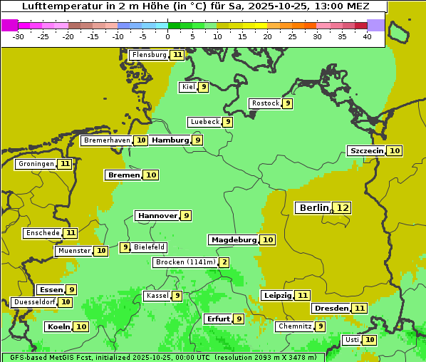 Temperatur, 25. 10. 2025