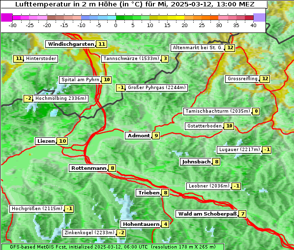 Temperatur, 12. 3. 2025