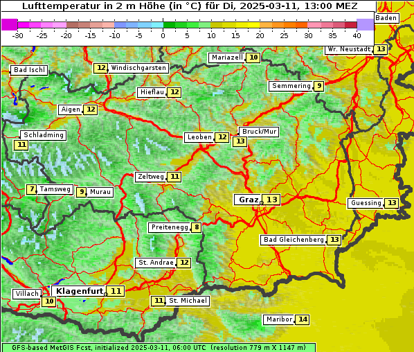 Temperatur, 11. 3. 2025