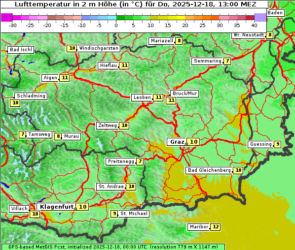Temperatur, 18. 12. 2025