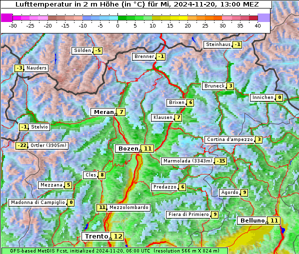 Temperatur, 20. 11. 2024