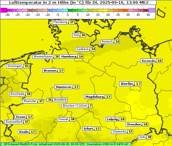 Temperatur, 16. 9. 2025