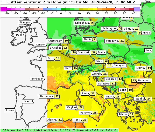 Temperatur, 20. 4. 2026