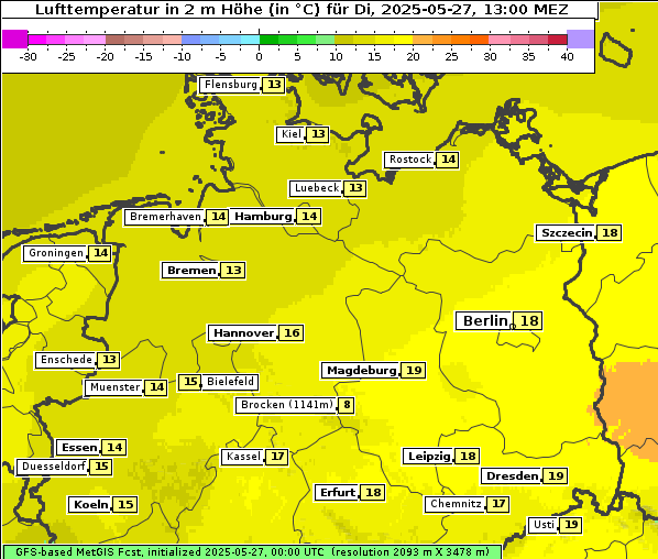 Temperatur, 27. 5. 2025