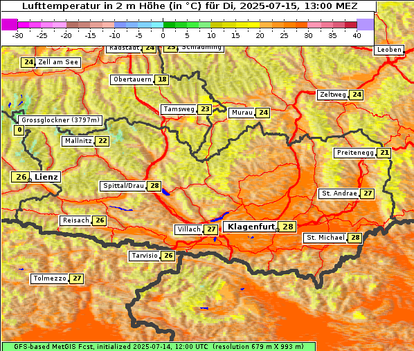 Temperatur, 15. 7. 2025