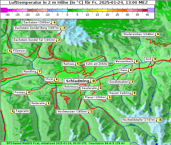 Temperatur, 24. 1. 2025