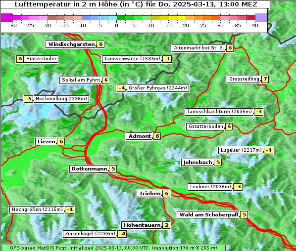 Temperatur, 13. 3. 2025