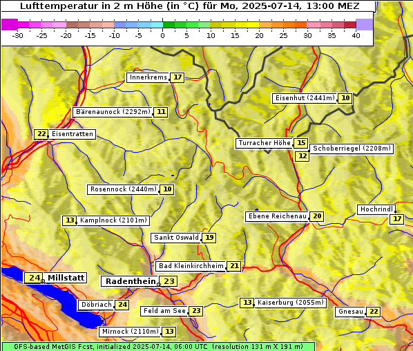 Temperatur, 14. 7. 2025