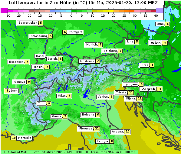 Temperatur, 20. 1. 2025