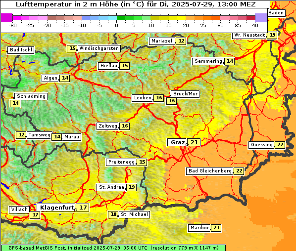 Temperatur, 29. 7. 2025