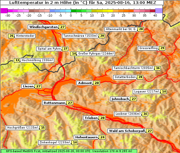 Temperatur, 16. 8. 2025