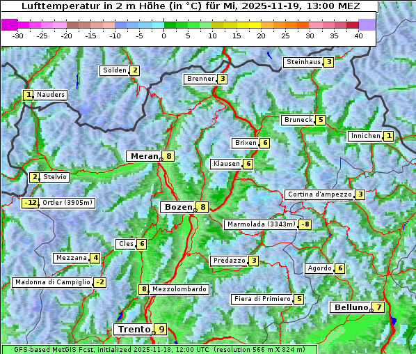 Temperatur, 19. 11. 2025