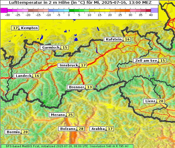 Temperatur, 16. 7. 2025