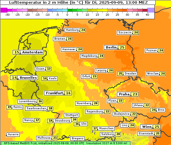 Temperatur, 9. 9. 2025