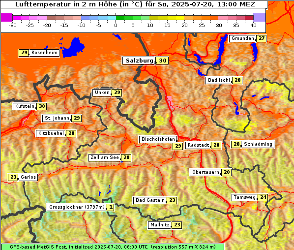 Temperatur, 20. 7. 2025