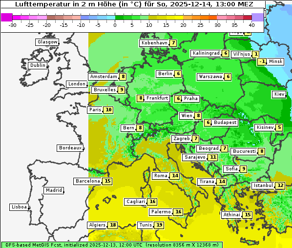 Temperatur, 14. 12. 2025