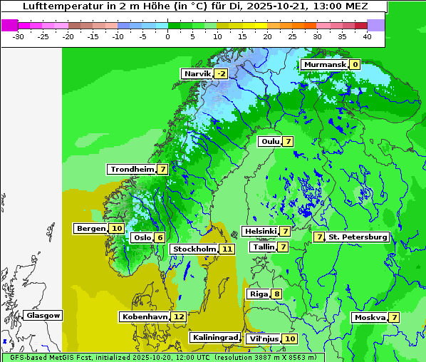Temperatur, 21. 10. 2025